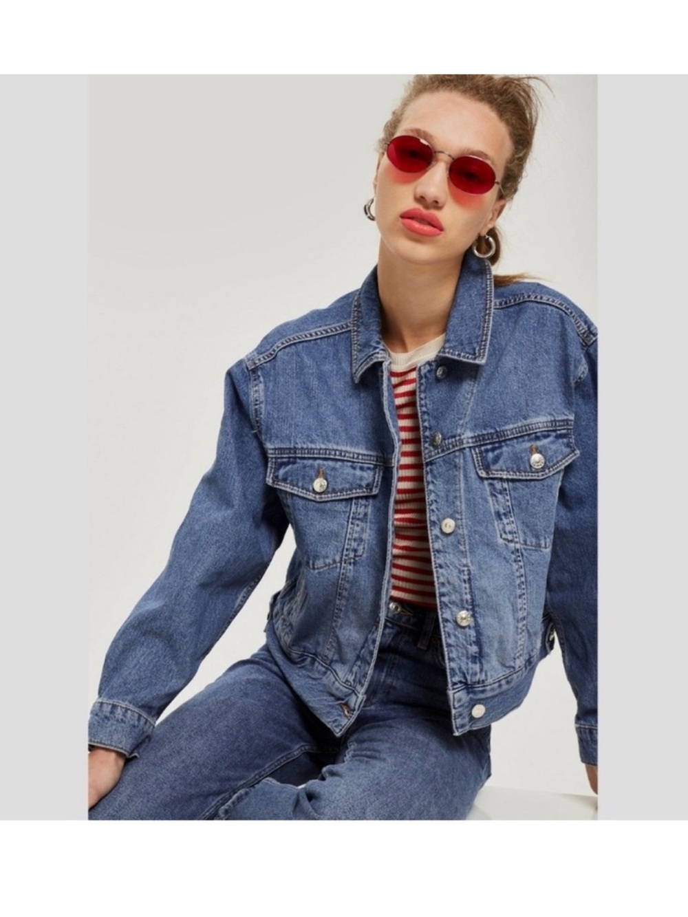 Topshop Boxy Cropped Medium Denim Jacket Size 8 🎀